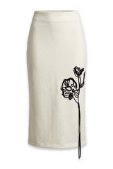 Load image into Gallery viewer, Wool Straight Midi Applique Skirt
