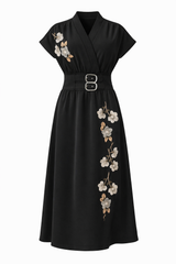 Load image into Gallery viewer, Crepe Wrapped Double Buckle Midi Embroidery Jumper
