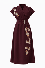 Load image into Gallery viewer, Crepe Wrapped Double Buckle Midi Embroidery Jumper
