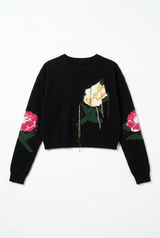 Load image into Gallery viewer, Cropped Floral Fringe Sweater
