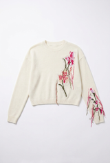 Load image into Gallery viewer, Cropped Floral Fringe Sweater
