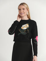 Load image into Gallery viewer, Cropped Floral Fringe Sweater
