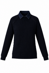 Load image into Gallery viewer, Saddle Stitch Sweater With Removable Denim Collar
