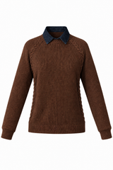 Load image into Gallery viewer, Saddle Stitch Sweater With Removable Denim Collar
