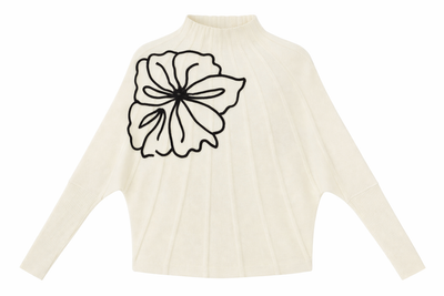 Floral Applique Pin Tuck Sweater