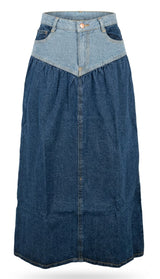 Load image into Gallery viewer, Two-Tone Denim Midi Skirt
