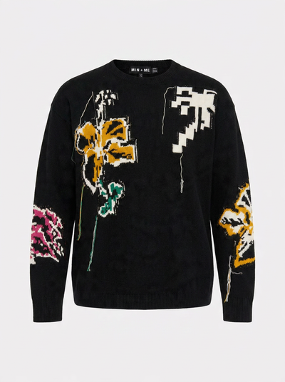 Cropped Floral Fringe Sweater