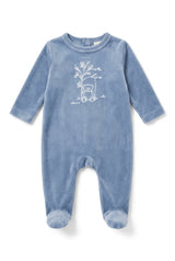 Load image into Gallery viewer, Bear Embroidered Velour Footie
