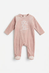 Load image into Gallery viewer, Bear Embroidered Velour Footie
