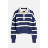Load image into Gallery viewer, Striped Waffle Knit Pullover With Half Zipper
