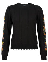 Load image into Gallery viewer, Knit Sweater With Floral Embroidery Sleeves
