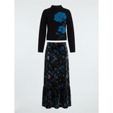 Load image into Gallery viewer, Floral Knit Seamless Mock Neck Sweater &amp; Floral Velour Skirt Set
