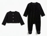 Load image into Gallery viewer, Velour Footie with Rib Cardigan
