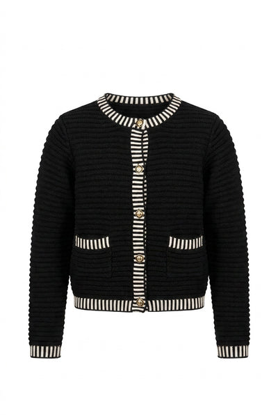 Rib Striped Trim Knit Cardigan