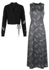 Load image into Gallery viewer, Pleated Jumper Set With Wrap Knit Cardigan Set
